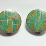 (T1) Native American Signed Mosaic Turquoise 925 Silver Earrings