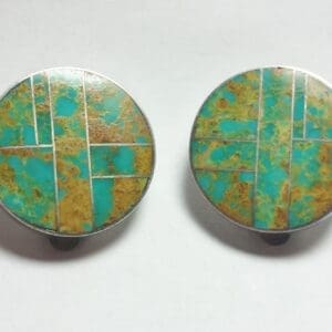 (T1) Native American Signed Mosaic Turquoise 925 Silver Earrings