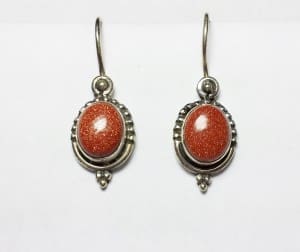 Modern Oval Goldstone 925 Silver Earrings
