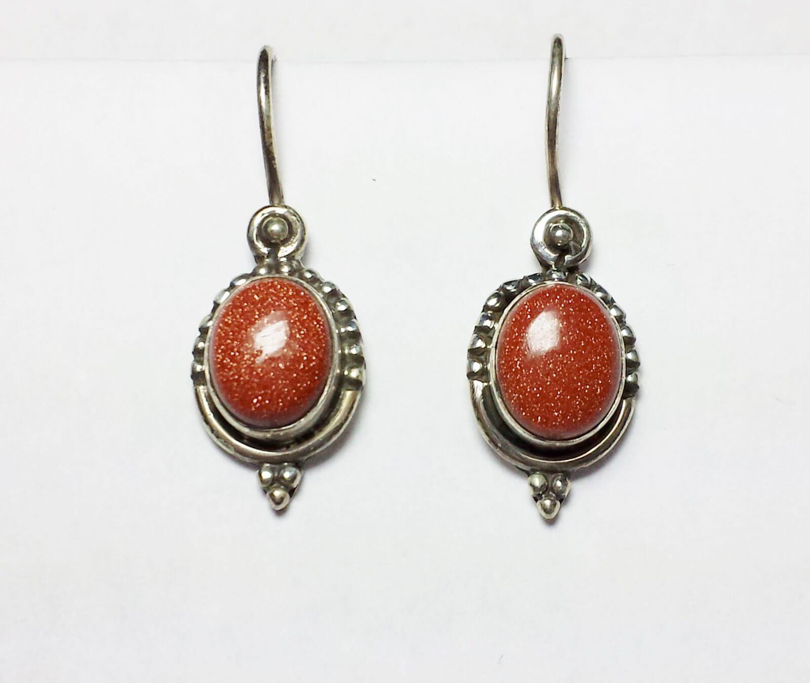 Modern Oval Goldstone 925 Silver Earrings