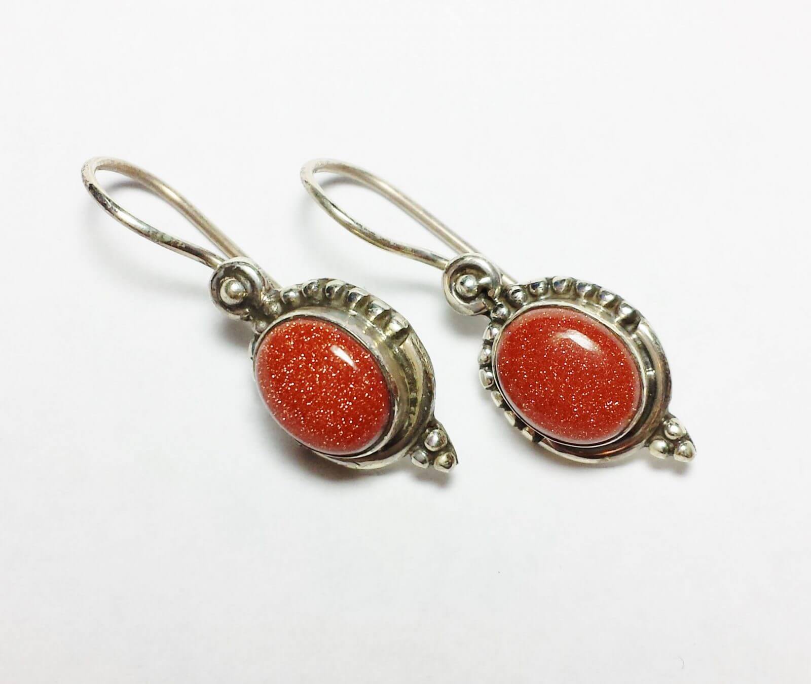 Modern Oval Goldstone 925 Silver Earrings - Image 3