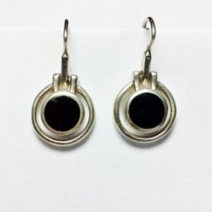 Modern Thai Round Black Onyx Hinged 925 Silver Earrings