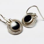 Modern Thai Round Black Onyx Hinged 925 Silver Earrigns
