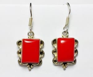 Rich Red Coral 926 Silver Earrings