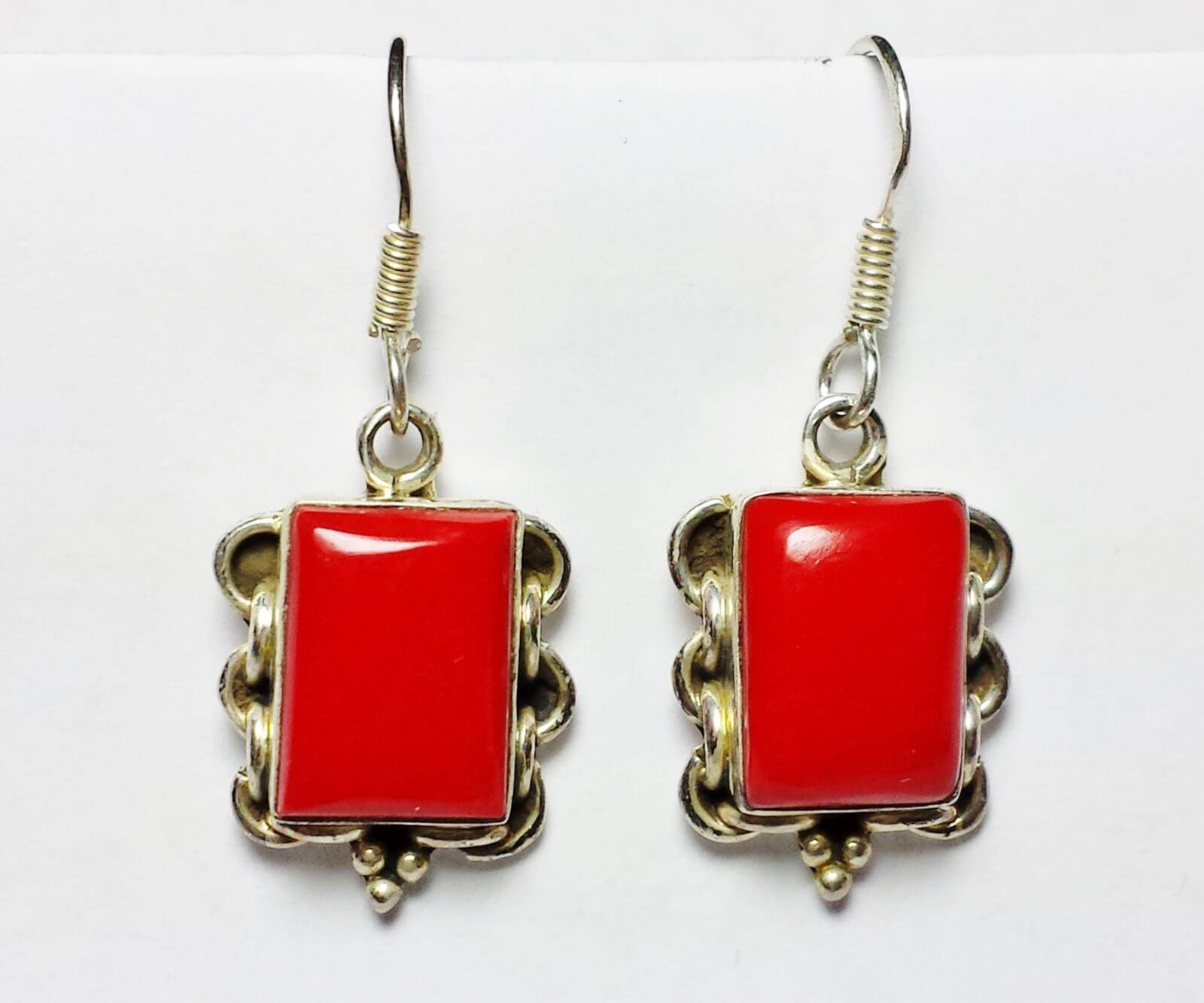 (M1) Rich Red Coral 925 Silver Earrings