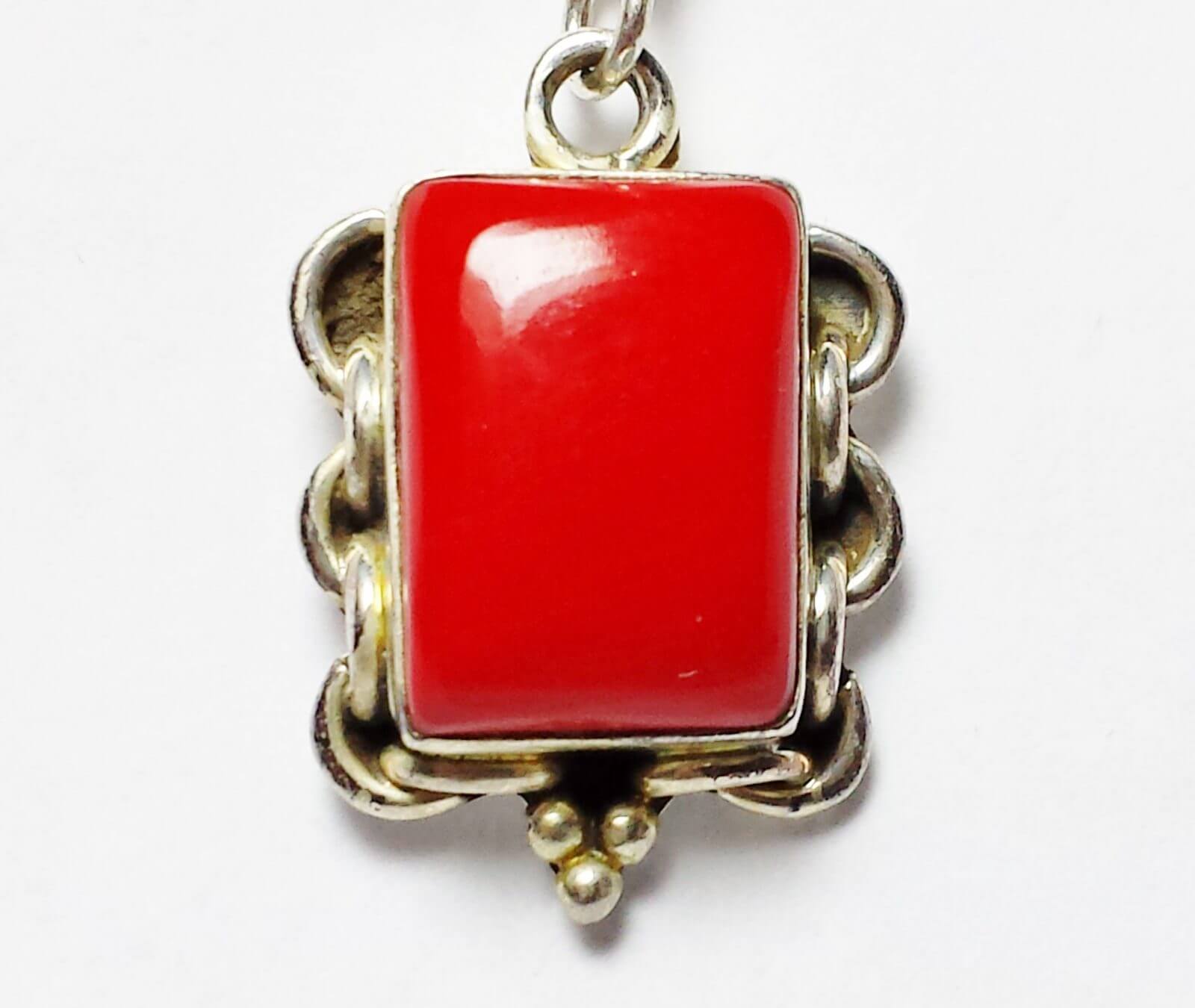 (M1) Rich Red Coral 925 Silver Earrings - Image 2