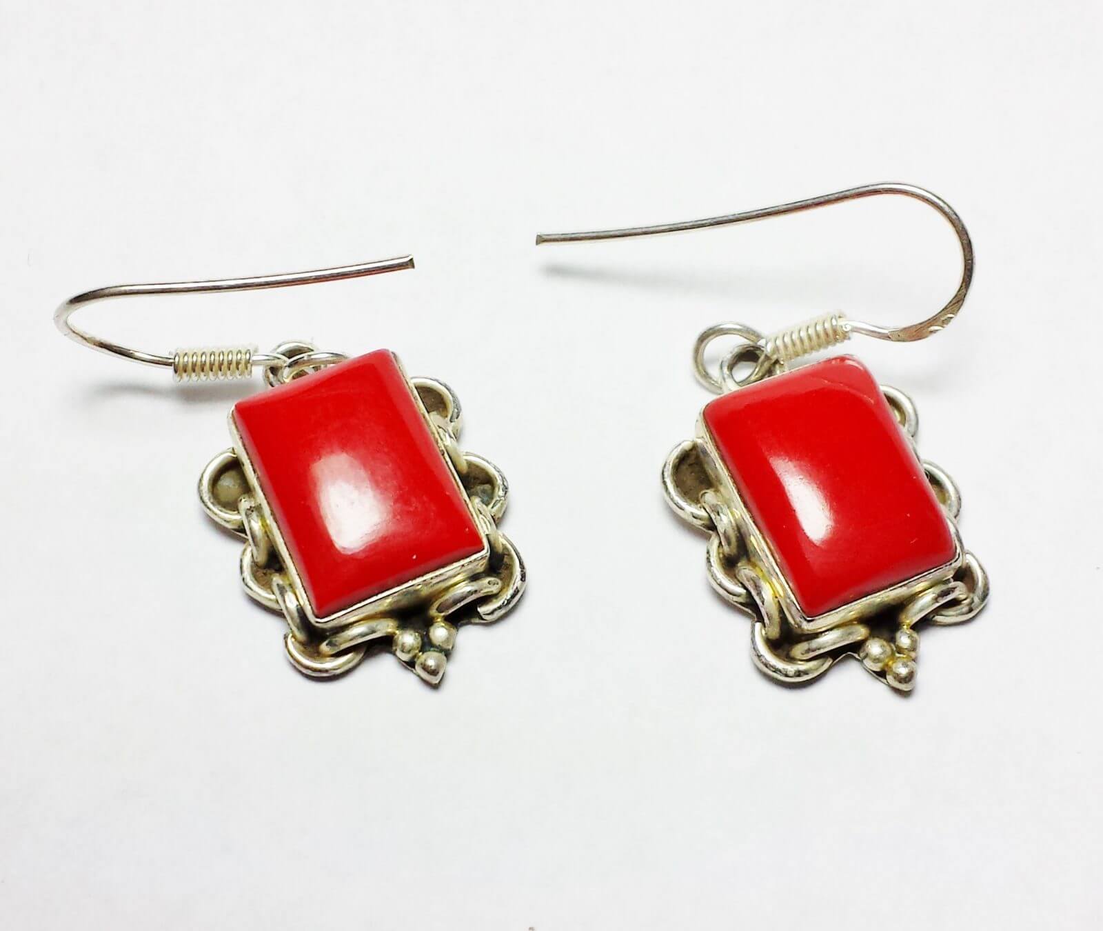 (M1) Rich Red Coral 925 Silver Earrings - Image 3