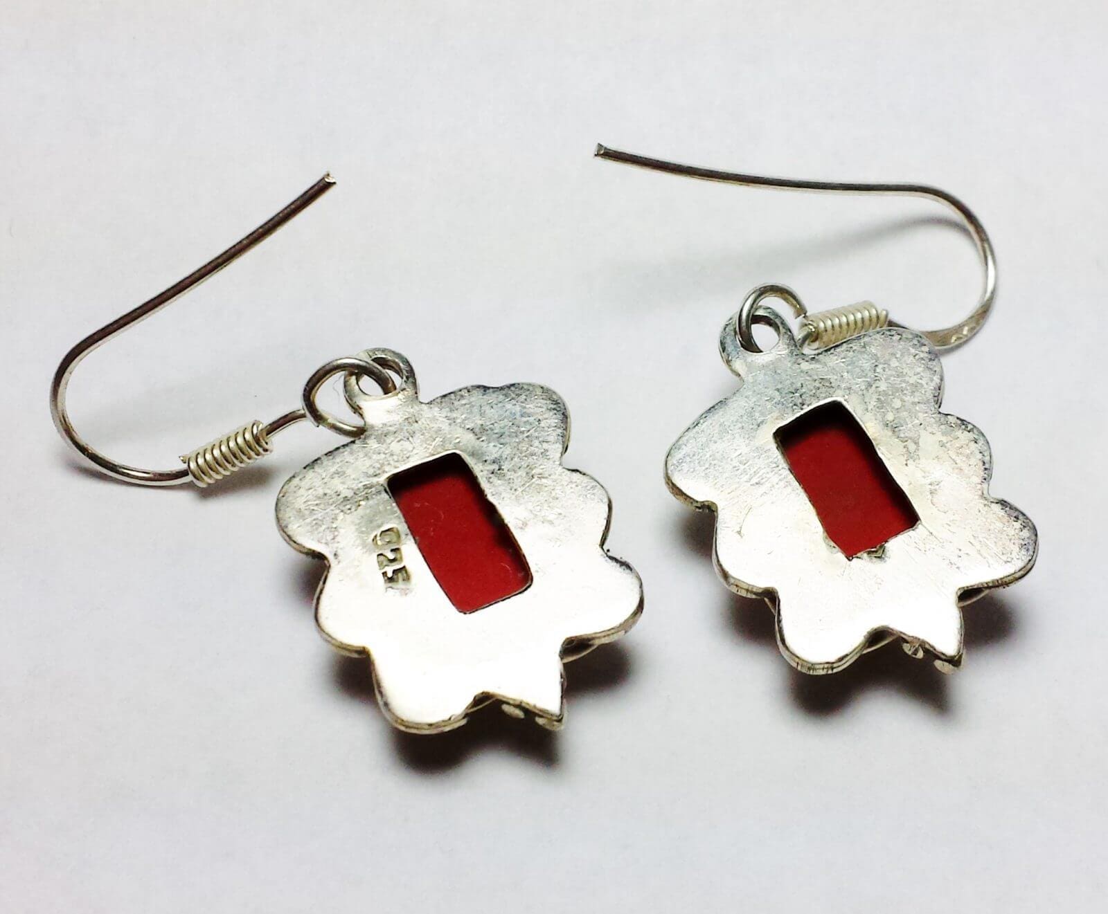 (M1) Rich Red Coral 925 Silver Earrings - Image 4