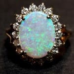 (N4) Oval Opal and Diamond Cocktail 14KTYG Ring