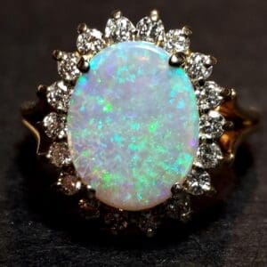 (N4) Oval Opal and Diamond Cocktail 14KTYG Ring