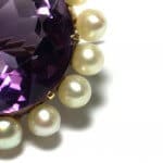 Dark Amethyst and Pearl 14KTYG Brooch