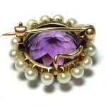 Dark Amethyst and Pearl 14KTYG Brooch