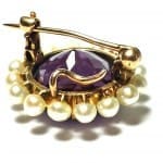 Dark Amethyst and Pearl 14KTYG Brooch