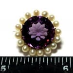 Dark Amethyst and Pearl 14KTYG Brooch