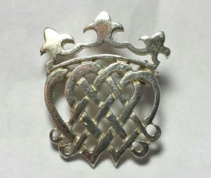 Estate European Heart Crown Crest 925 Silver Pin