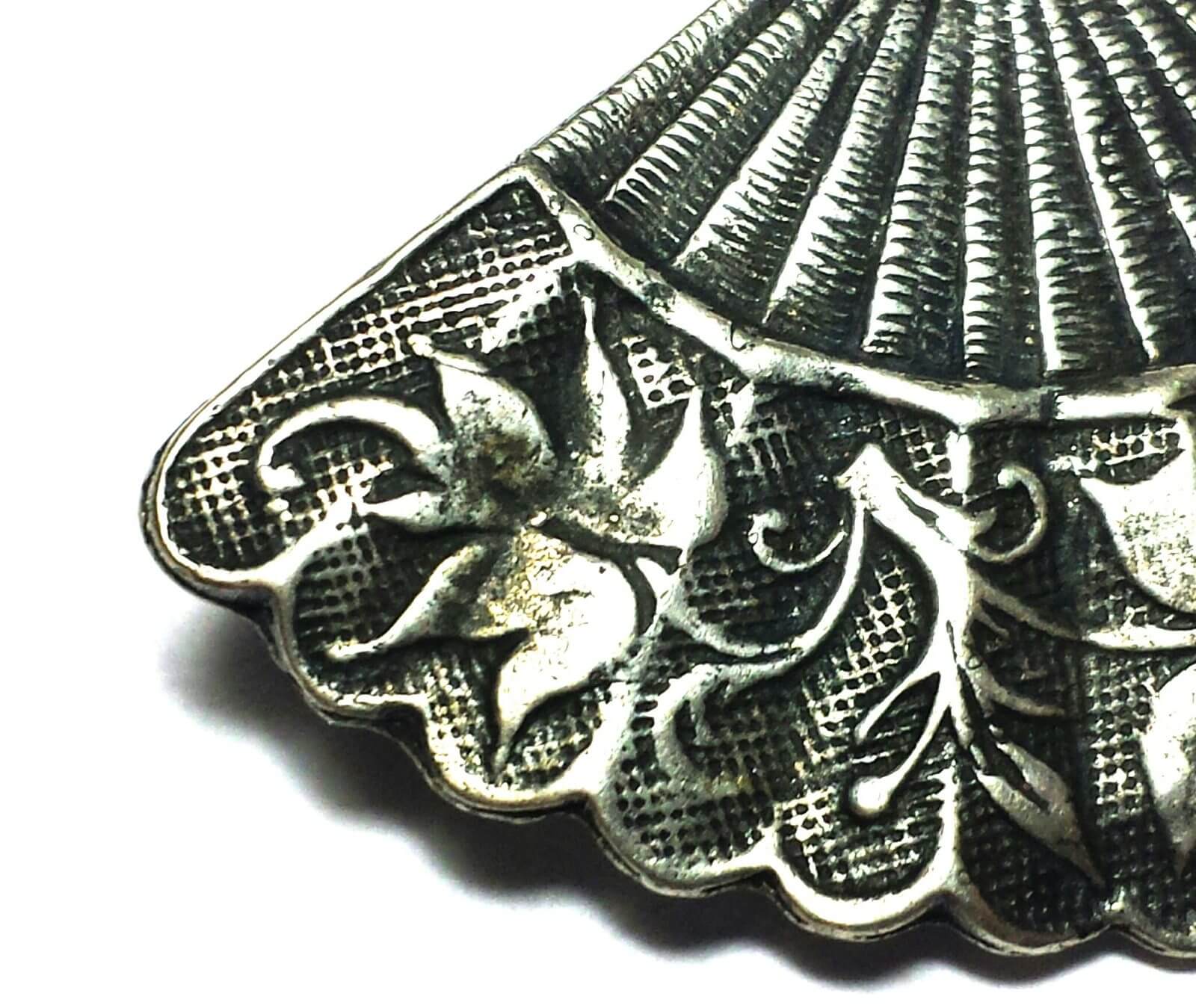 Vintage Spanish Dance Floral 925 Silver Fan Pin - Image 2