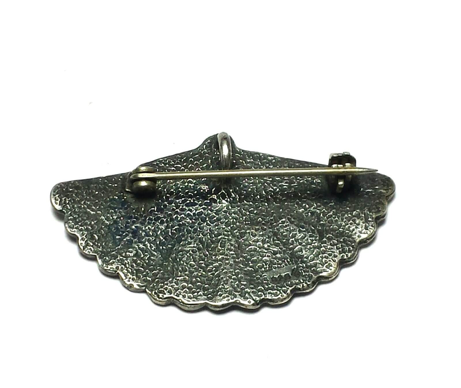 Vintage Spanish Dance Floral 925 Silver Fan Pin - Image 3