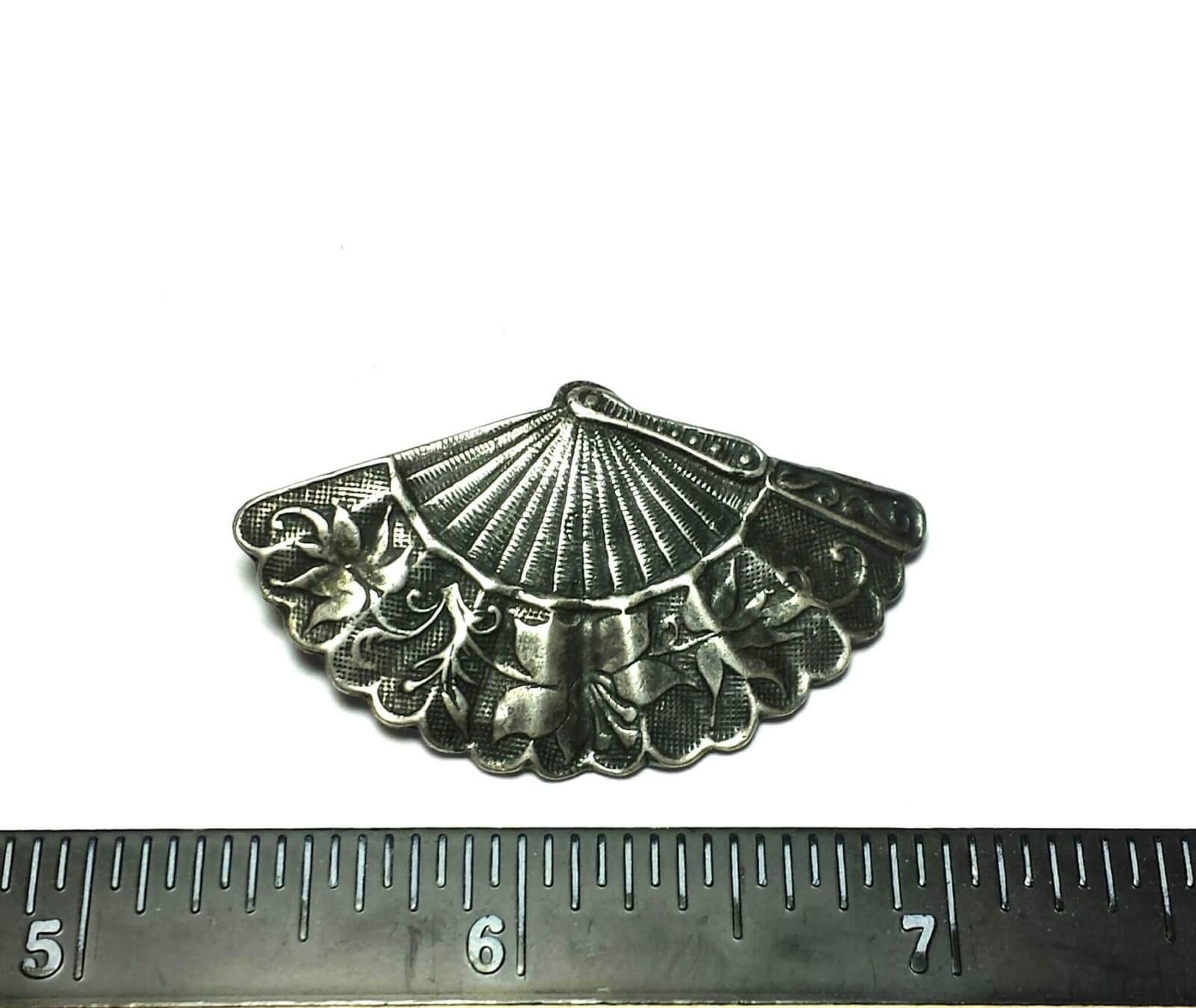 Vintage Spanish Dance Floral 925 Silver Fan Pin - Image 5