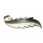(T7) Modern White Pearl Long Feather 925 Silver Pin