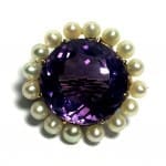 (N3) Dark Amethyst and Pearl 14KTYG Brooch