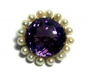 Dark Amethyst and Pearl 14KTYG Brooch