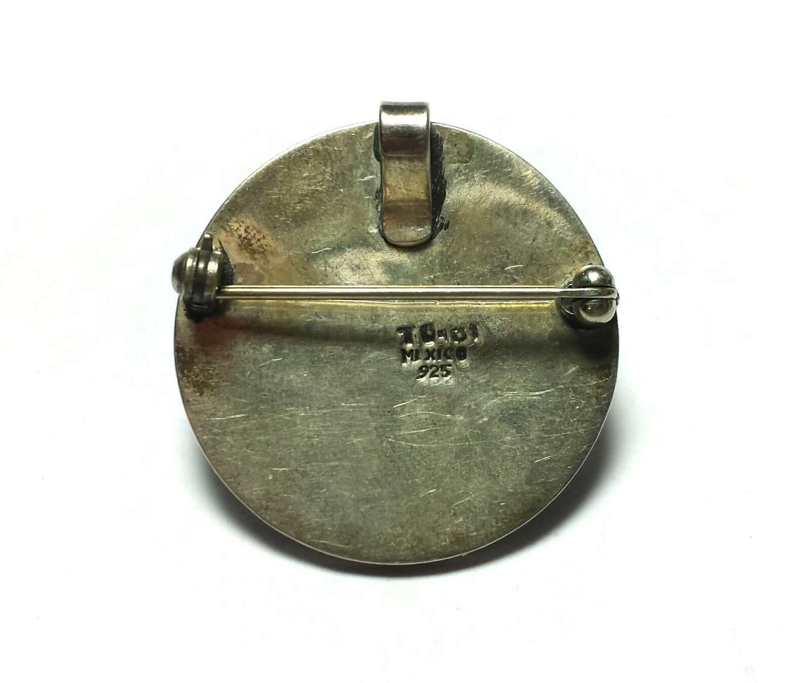 Vintage Mexican 925 Silver Blue Stone Brooch Pendant - Image 3
