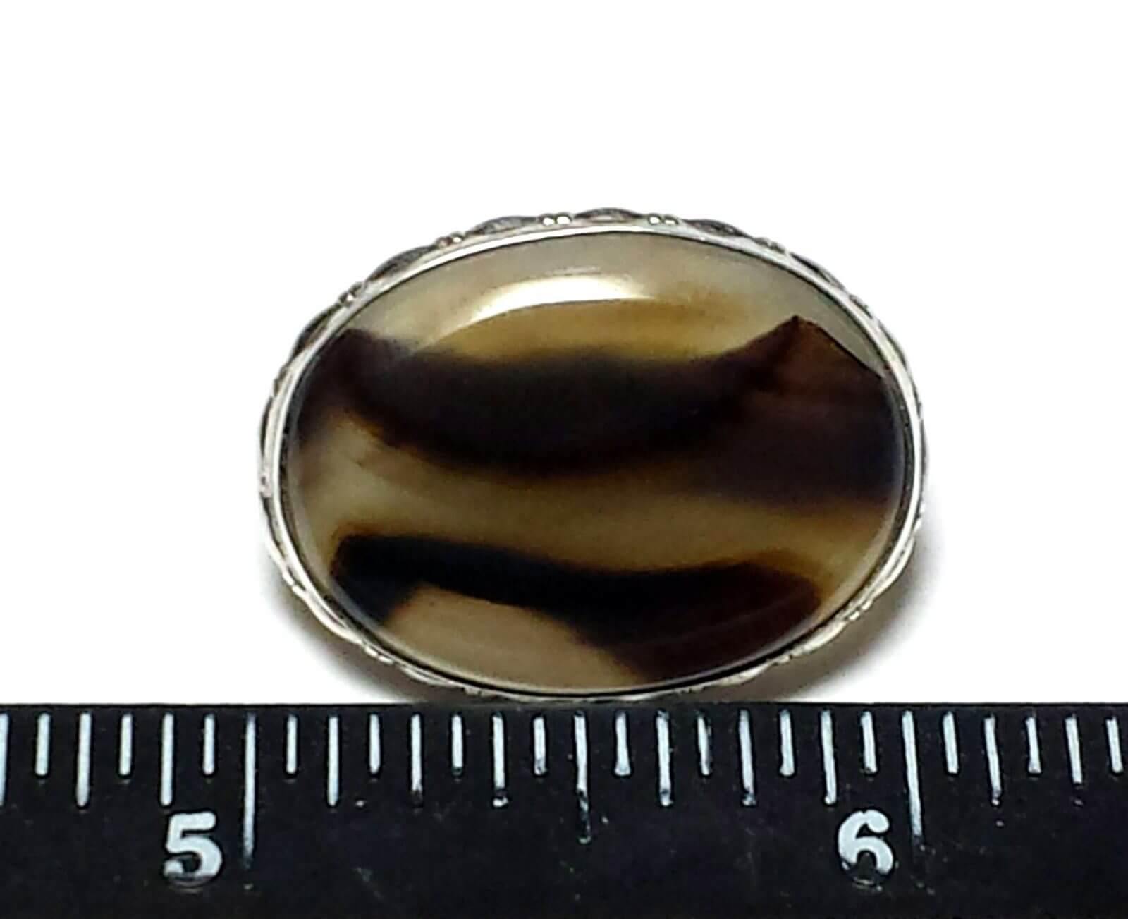 (N1) Estate Silver 925 Agate Mountain Brooch - Image 5