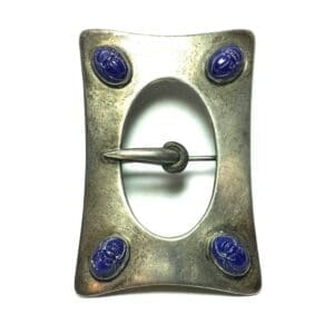 (T6) Vintage Payne & Baker Cobalt Scarab Buckle 925 Silver Brooch