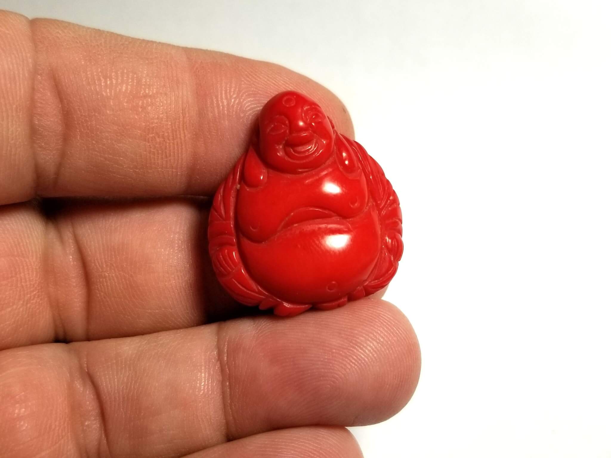 Coral Red Italian Drilled Carved Buddha 30x27mm (41.45crts) - Image 5
