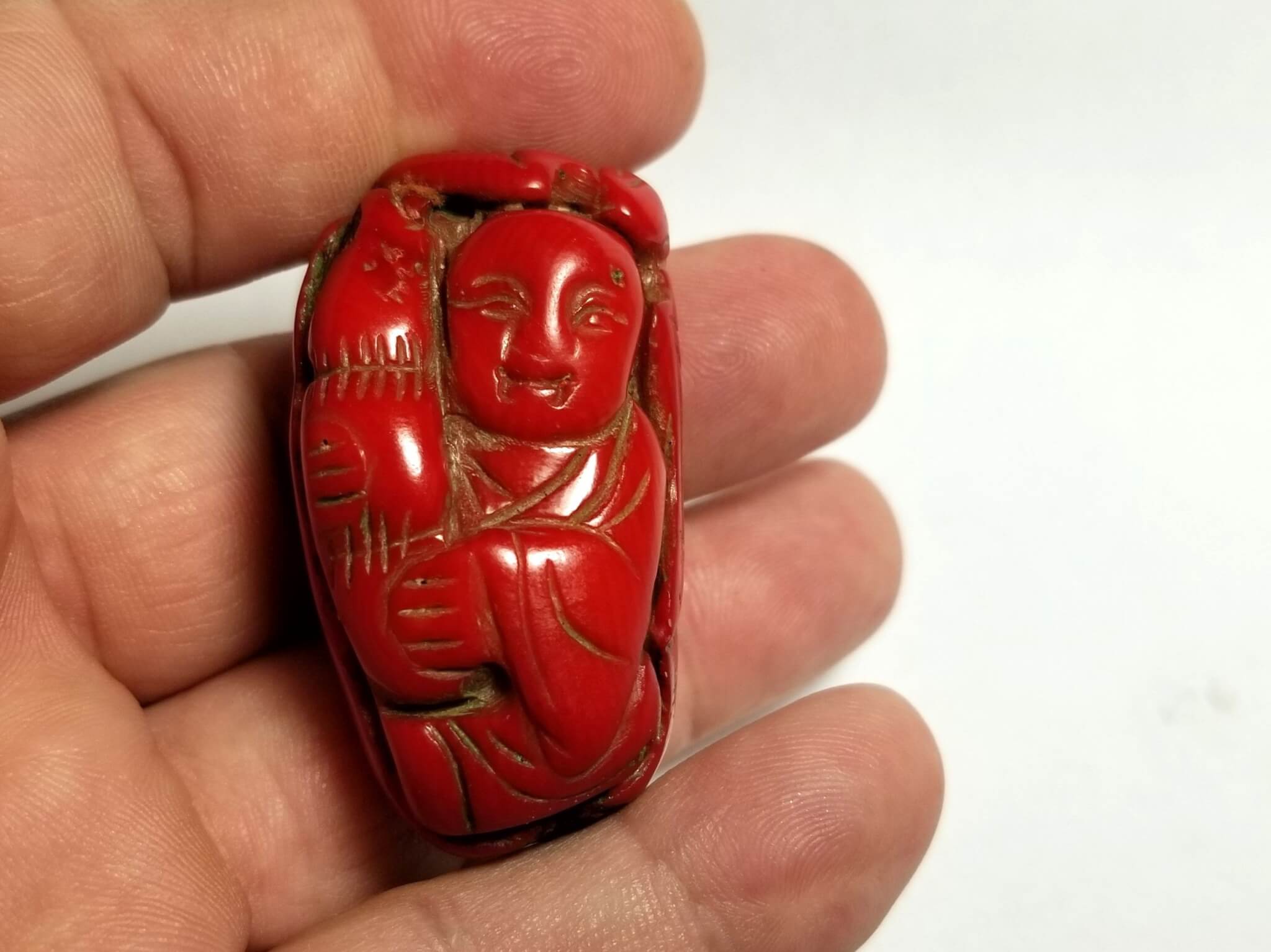 Coral Red Italian Drilled Carved Large Buddha 49x27.50mm (238.70crts) - Image 6