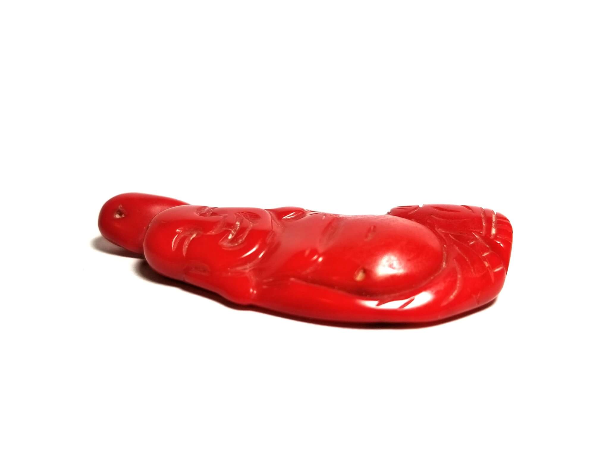 Coral Red Italian Drilled Carved Buddha 50x19mm (47.15crts) - Image 3