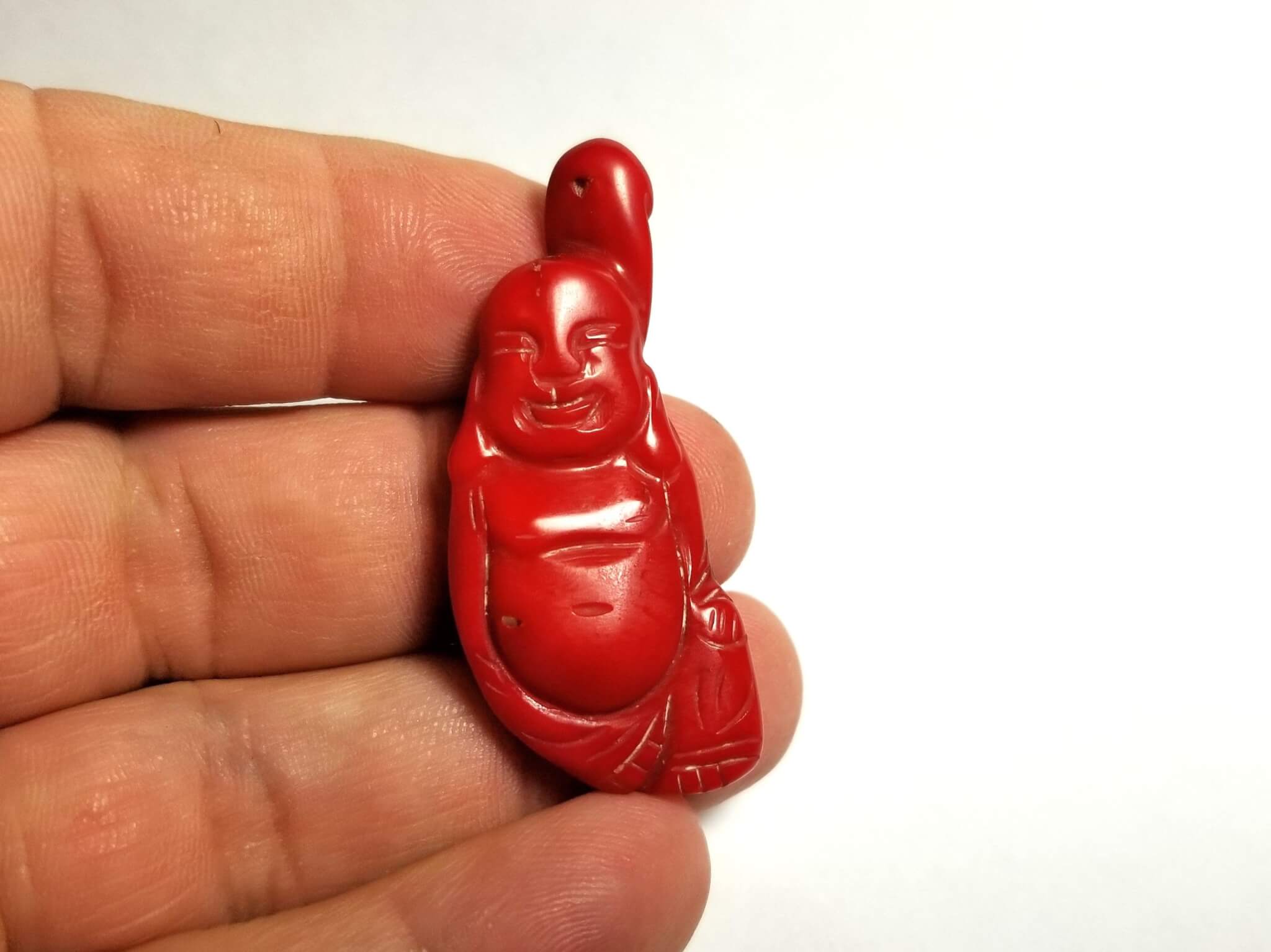 Coral Red Italian Drilled Carved Buddha 50x19mm (47.15crts) - Image 5