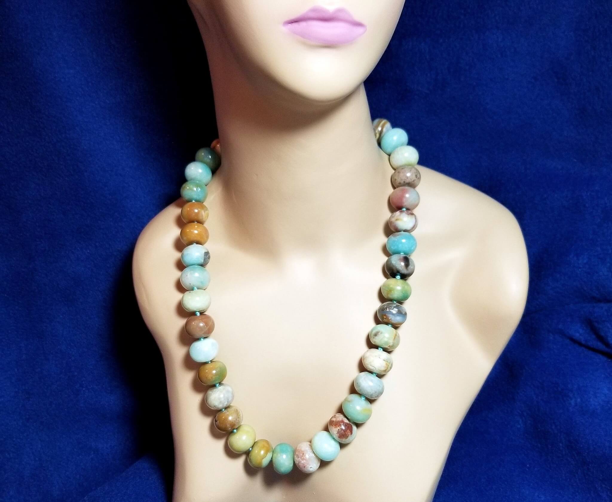 (Q4) Natural 1,325 Carat Amazonite 18mm Round Bead .925 Silver 22" Necklace - Image 7