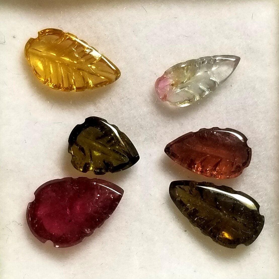 Tourmaline Mixed Color Leaf Carvings 10x6-7x6mm 7.84Ctw (6Pcs) - Image 2