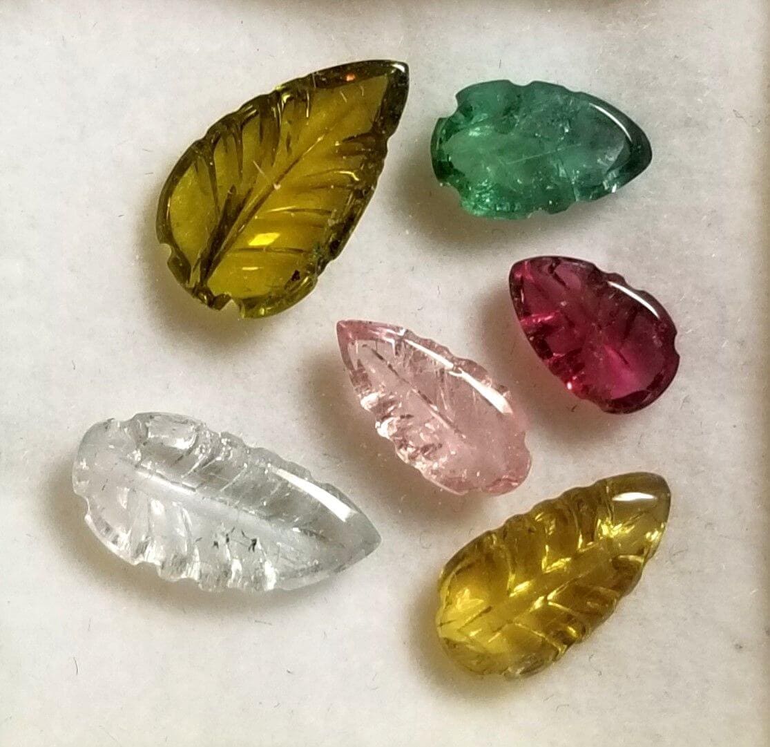 Tourmaline Mixed Color Leaf Carvings 9x7-8x6mm 8.52Ctw (6Pcs) - Image 2