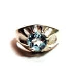 (L5) Blue Topaz 2.34Crt 8mm Round 925 Silver Unisex Mens Ring #2474J