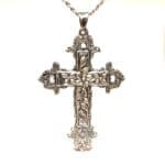 Large Thin Royal Floral Cross .925 Silver Necklace 18" #74