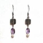 Amethyst & Pearl Bark Pattern Mixed Metal Earrings #2918