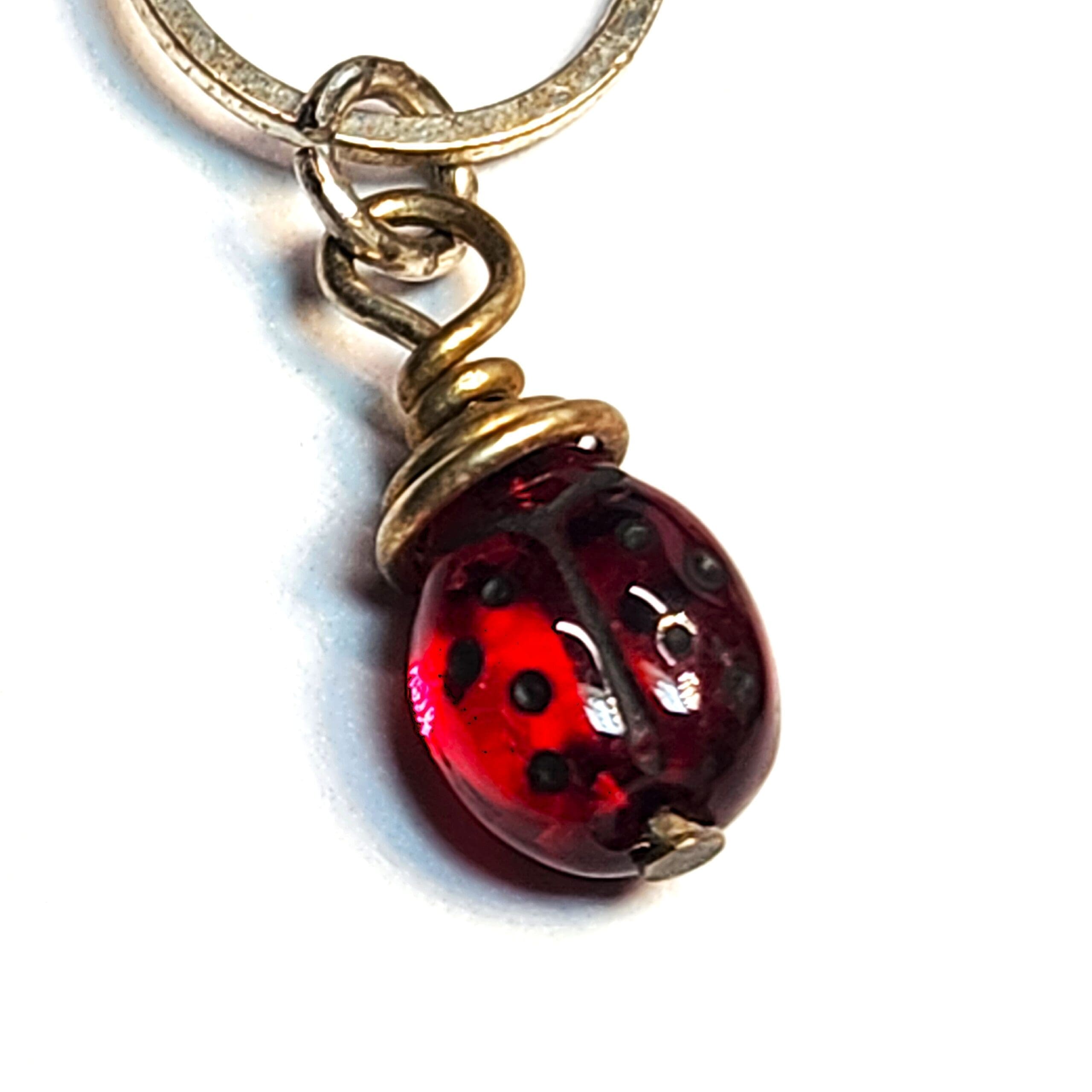 Red Glass Ladybug Double Ring Mixed Metal Earrings #2919 - Image 3