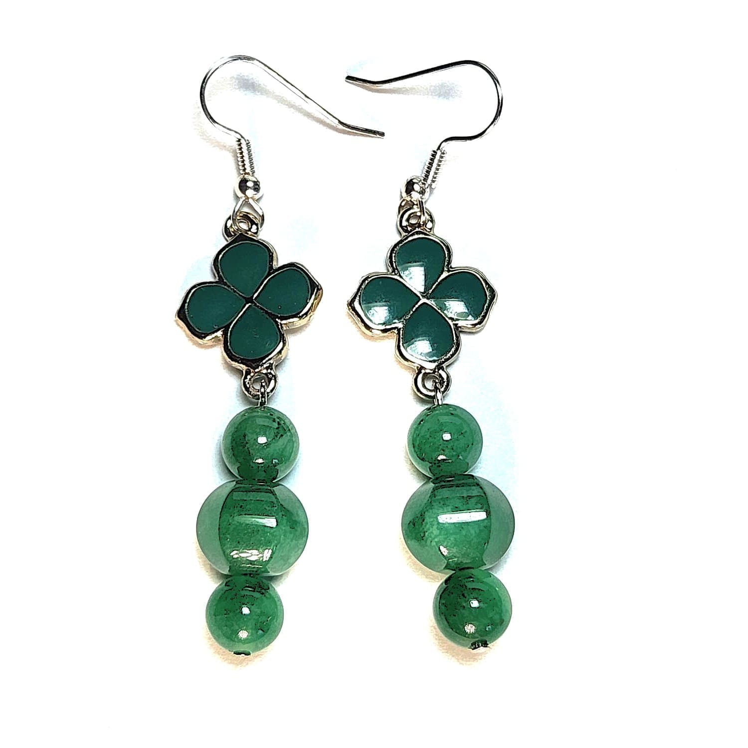 Clover Enamel & Vintage Japanese Glass Bead Mixed Metal Earrings #2886 - Image 2