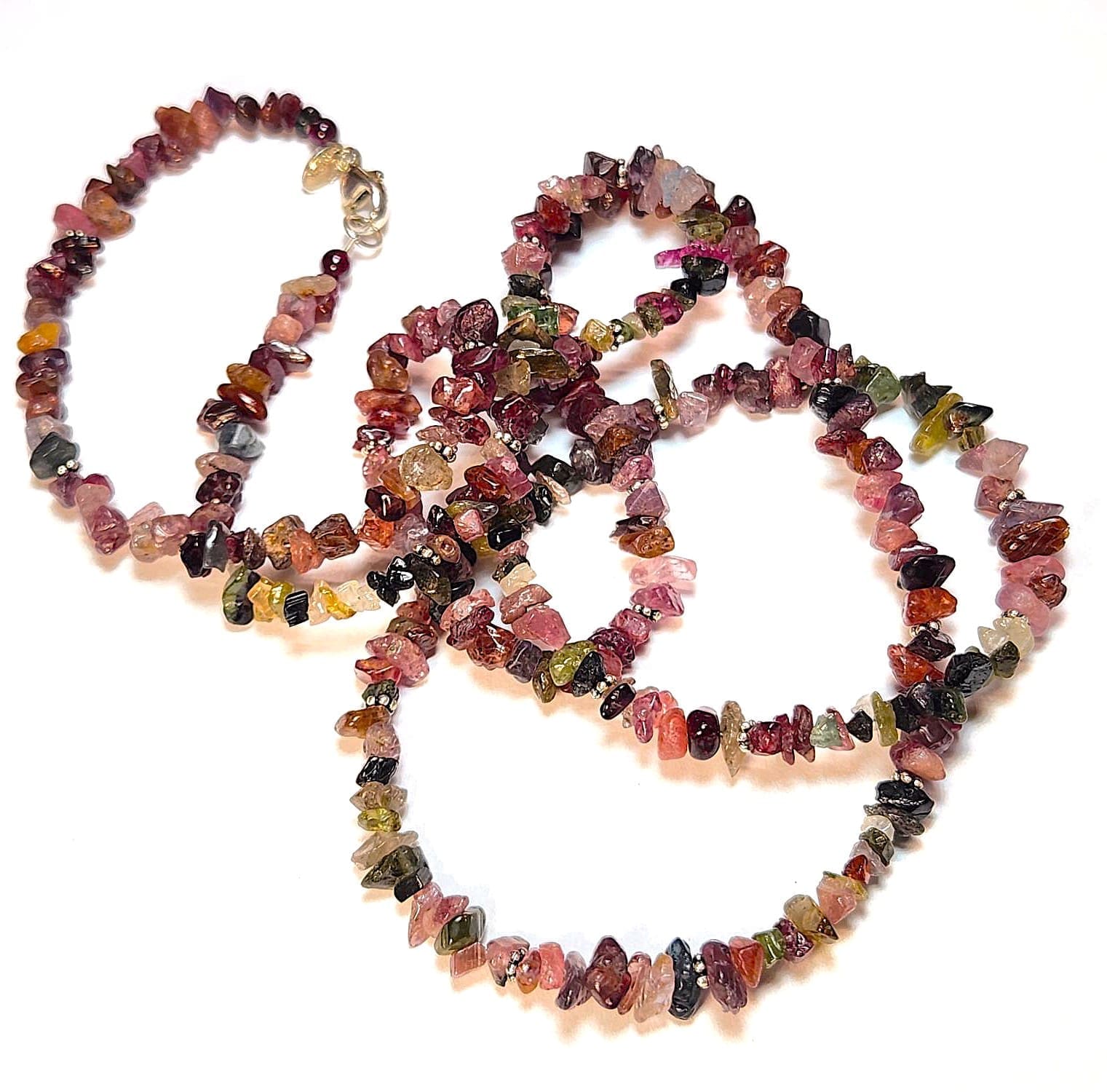 Mixed Tourmaline Freeform 4x5-9x5mm Bead & 925 Silver 36″ 230Ctw Necklace - Image 2