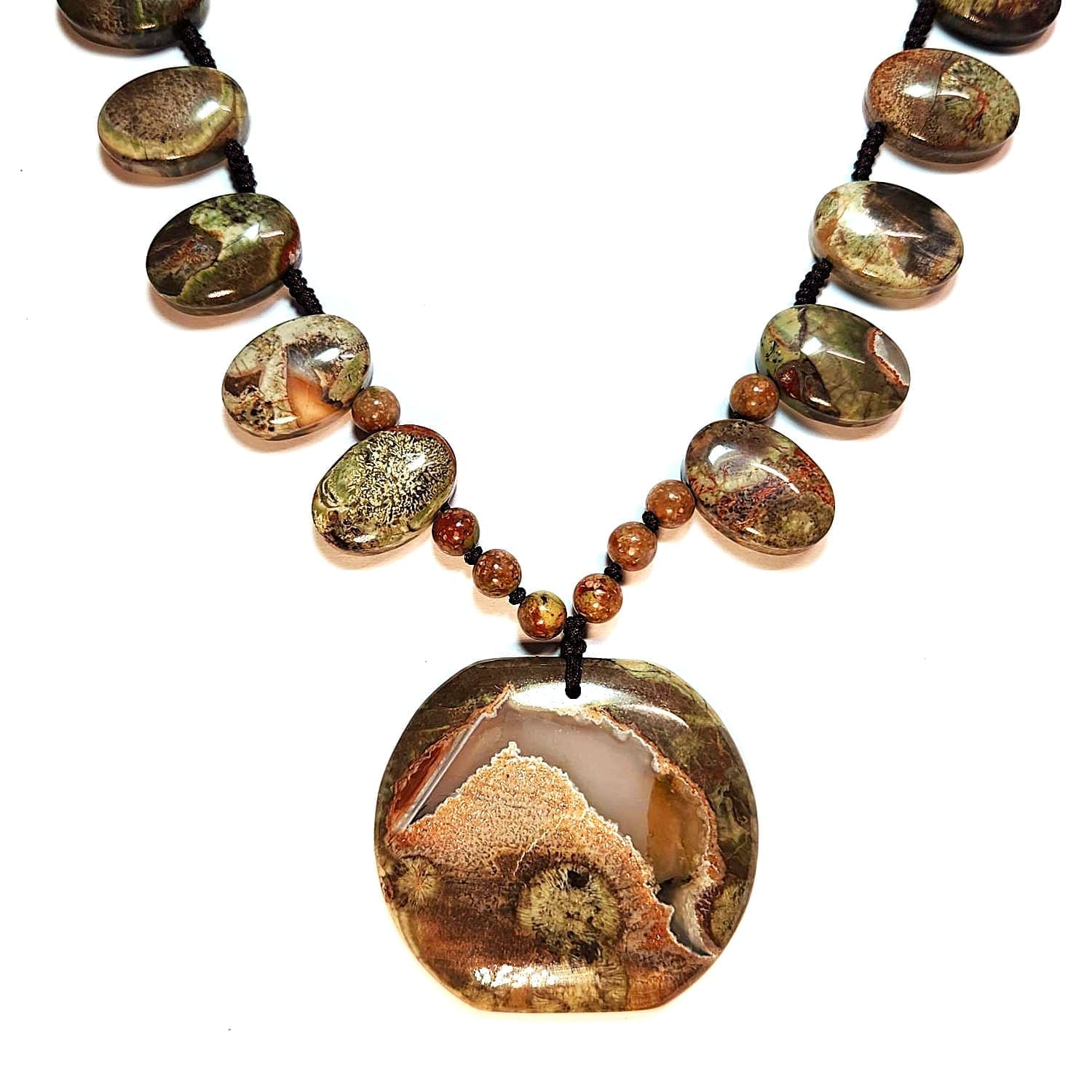 Richardson Ranch Oregon Agate Cabochon Bead 25″ 304Ctw Necklace