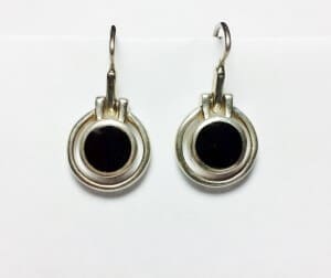 Modern Thai Round Black Onyx Hinged 925 Silver Earrigns