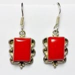 (M1) Rich Red Coral 925 Silver Earrings