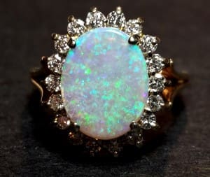 Oval Opal and Diamond Cocktail 14KTYG Ring