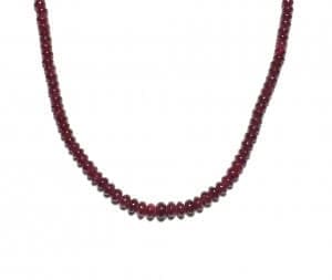 Exotic Fine 34 Carat Ruby Smooth Round Bead 14KTYG 16″ Necklace