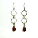 Red Glass Ladybug Double Ring Mixed Metal Earrings #2919