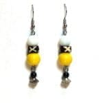 Tribal White Yellow X Bead Mixed Metal Earrings #2917