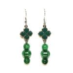 Clover Enamel & Vintage Japanese Glass Bead Mixed Metal Earrings #2886