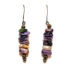 Stacked Polished Amethyst & Purple Freeforms Mixed Metal Earrings #2885